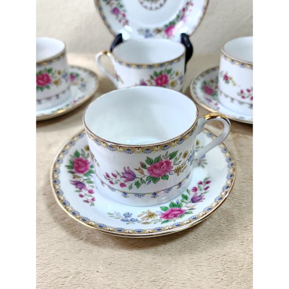 Lipper And Mann Teacup & Saucer 5 1/2" Pink Roses Gold Trim 4 Sets Japan Vintage - Picture 5 of 13